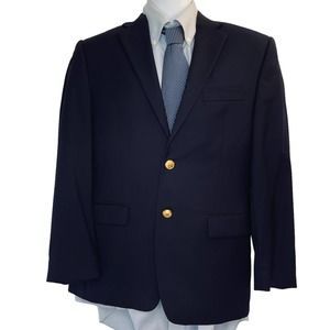 Lauren Ralph Lauren Blazer 38 Short 2-Button Sport Coat Navy Blue 100% Wool Coat